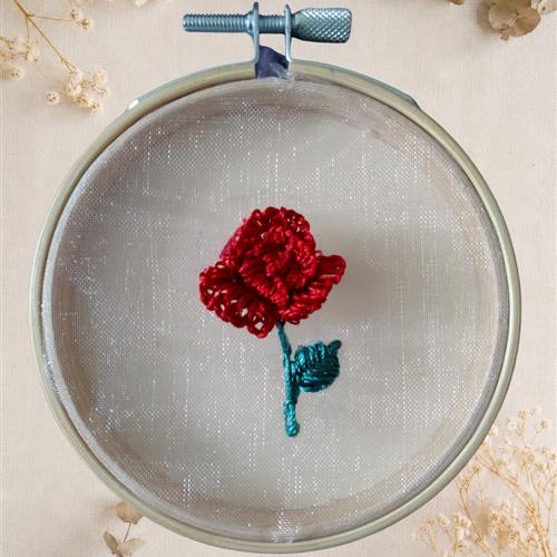 Handmade mini hoop with a message with a red rose