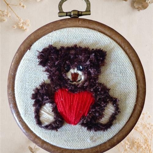 Handmade mini hoop with a message and a bear with love
