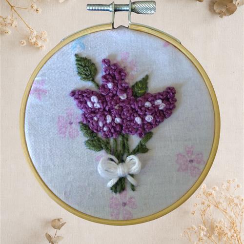 Handmade mini hoop with a message with bouquet of lilac