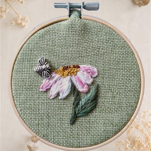 Handmade mini hoop with a message and a Purple Coneflower