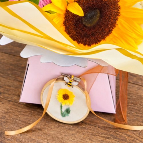 Autumnal bouquet with embroidered message hoop